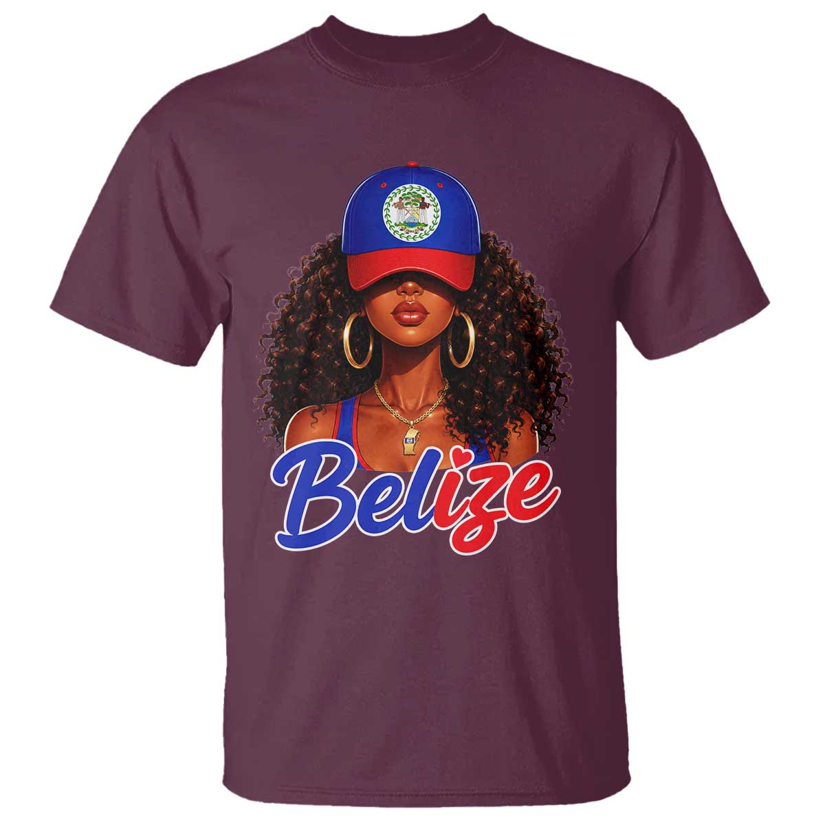 Belize Princess T Shirt Melanin Afro Girl Belize Flag Heritage Gift for Black Girls TS10 Maroon Print Your Wear