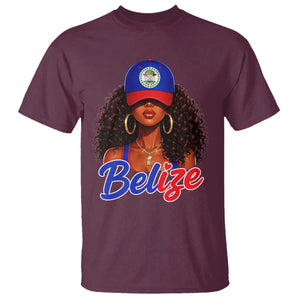 Belize Princess T Shirt Melanin Afro Girl Belize Flag Heritage Gift for Black Girls TS10 Maroon Print Your Wear