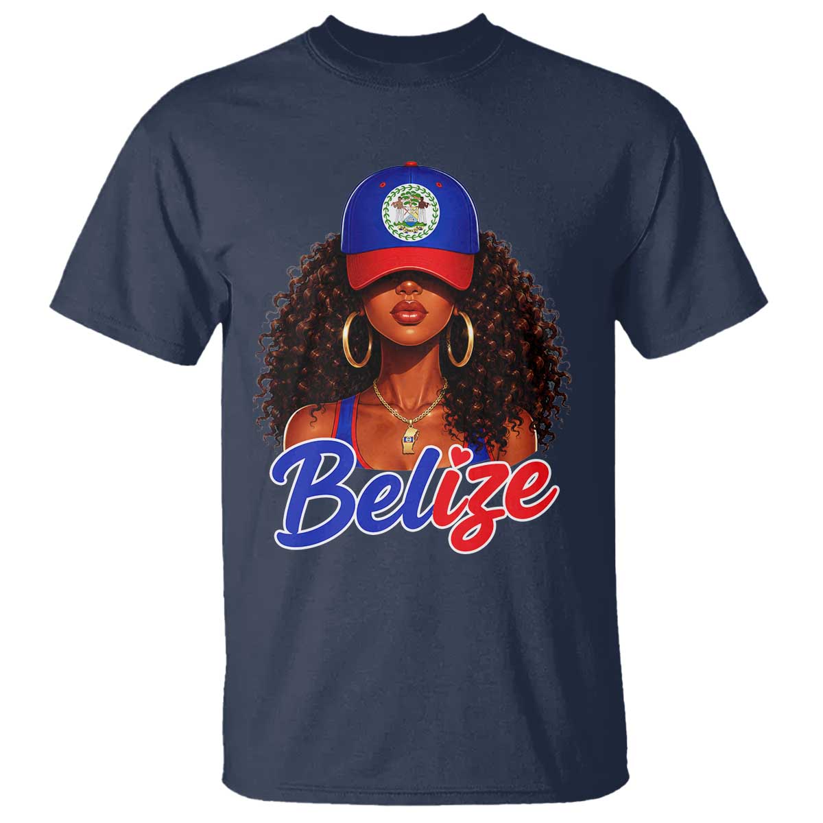 Belize Princess T Shirt Melanin Afro Girl Belize Flag Heritage Gift for Black Girls TS10 Navy Print Your Wear