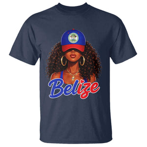 Belize Princess T Shirt Melanin Afro Girl Belize Flag Heritage Gift for Black Girls TS10 Navy Print Your Wear