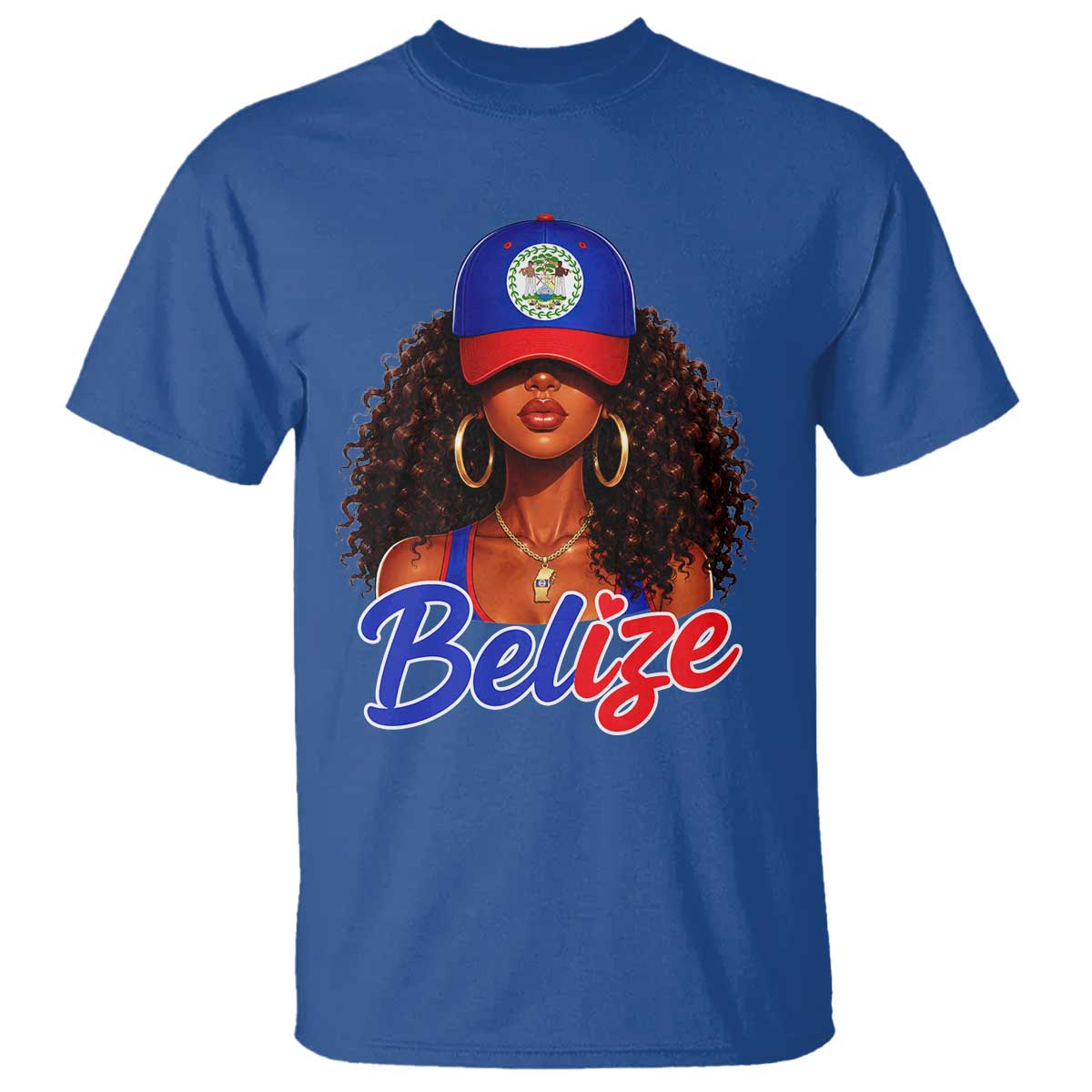 Belize Princess T Shirt Melanin Afro Girl Belize Flag Heritage Gift for Black Girls TS10 Royal Blue Print Your Wear