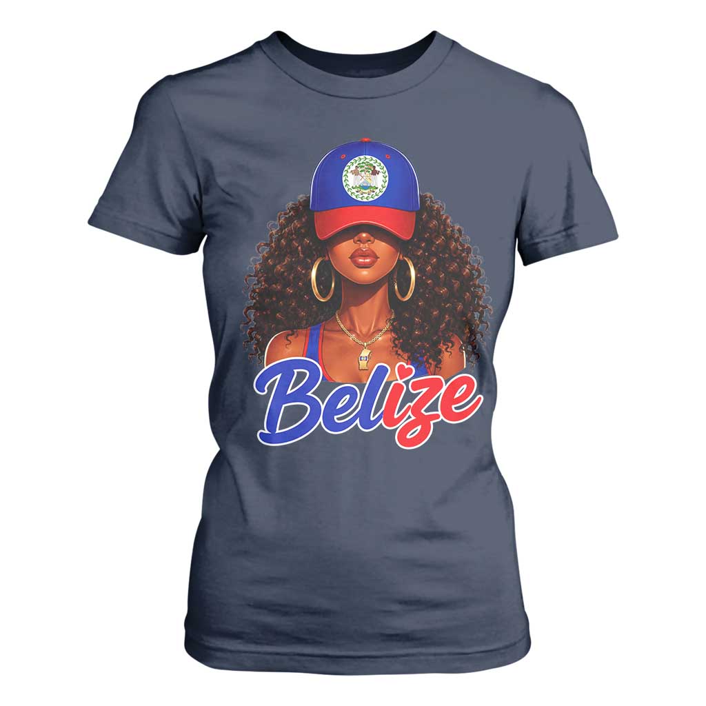 Belize Princess T Shirt For Women Melanin Afro Girl Belize Flag Heritage Gift for Black Girls TS10 Navy Print Your Wear