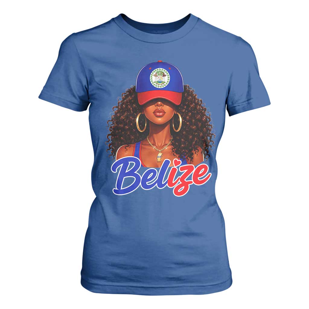 Belize Princess T Shirt For Women Melanin Afro Girl Belize Flag Heritage Gift for Black Girls TS10 Royal Blue Print Your Wear