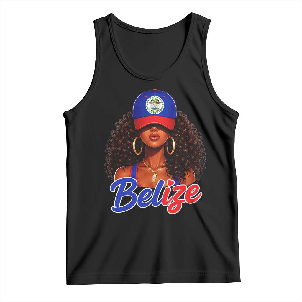 Belize Princess Tank Top Melanin Afro Girl Belize Flag Heritage Gift for Black Girls TS10 Black Print Your Wear