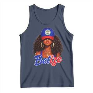 Belize Princess Tank Top Melanin Afro Girl Belize Flag Heritage Gift for Black Girls TS10 Navy Print Your Wear
