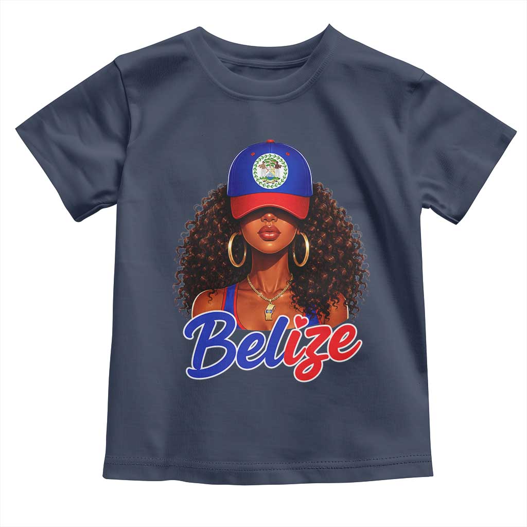 Belize Princess Toddler T Shirt Melanin Afro Girl Belize Flag Heritage Gift for Black Girls TS10 Navy Print Your Wear