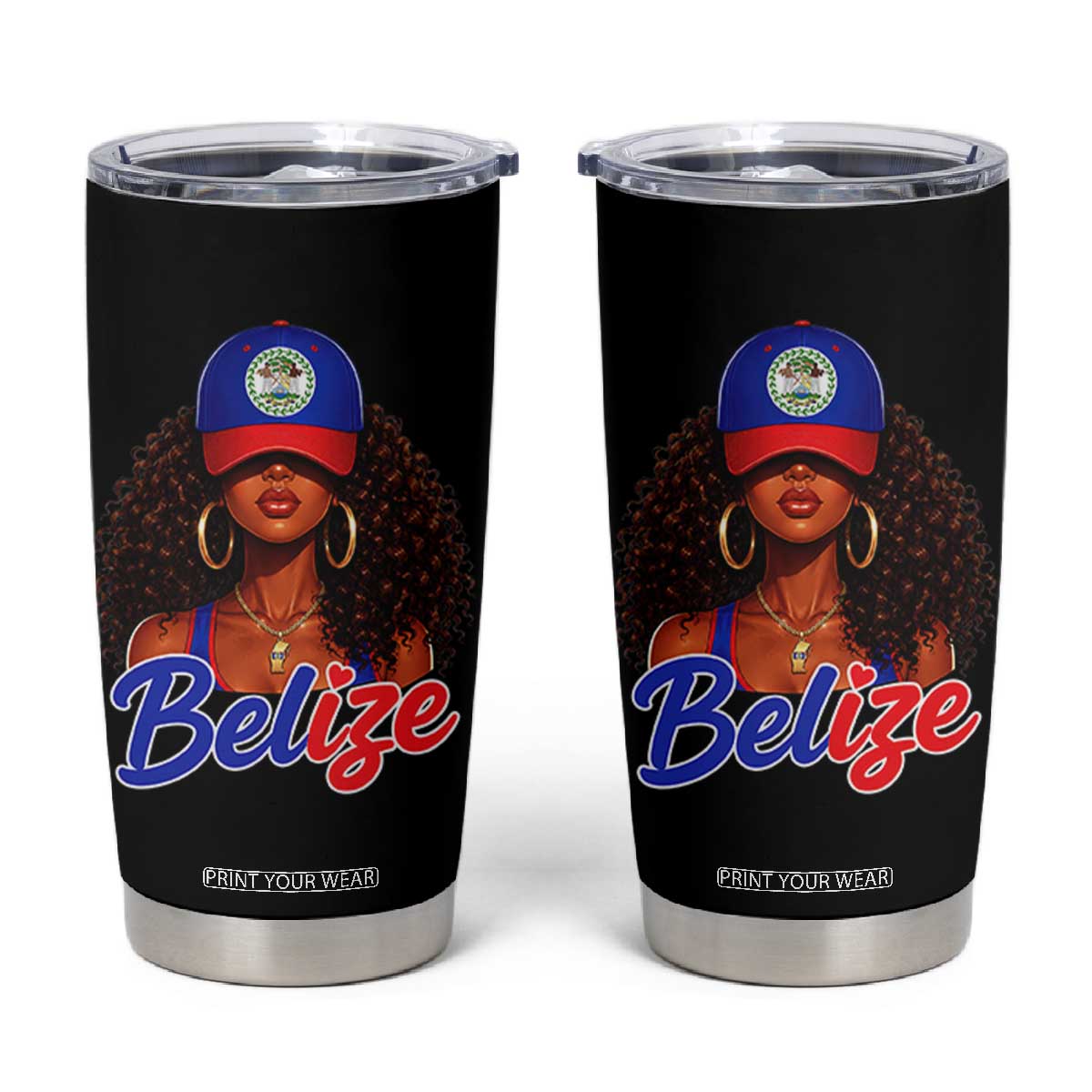 Belize Princess Tumbler Cup Melanin Afro Girl Belize Flag Heritage Gift for Black Girls TS10 Black Print Your Wear