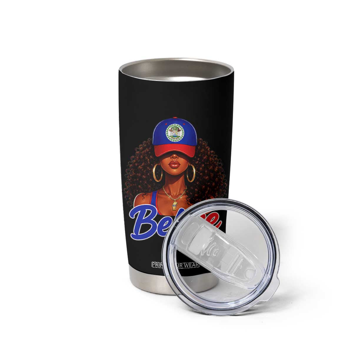 Belize Princess Tumbler Cup Melanin Afro Girl Belize Flag Heritage Gift for Black Girls TS10 Print Your Wear