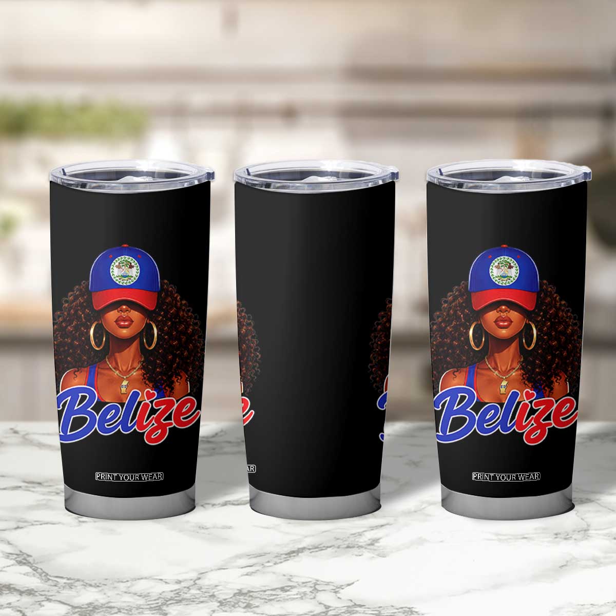 Belize Princess Tumbler Cup Melanin Afro Girl Belize Flag Heritage Gift for Black Girls TS10 Print Your Wear