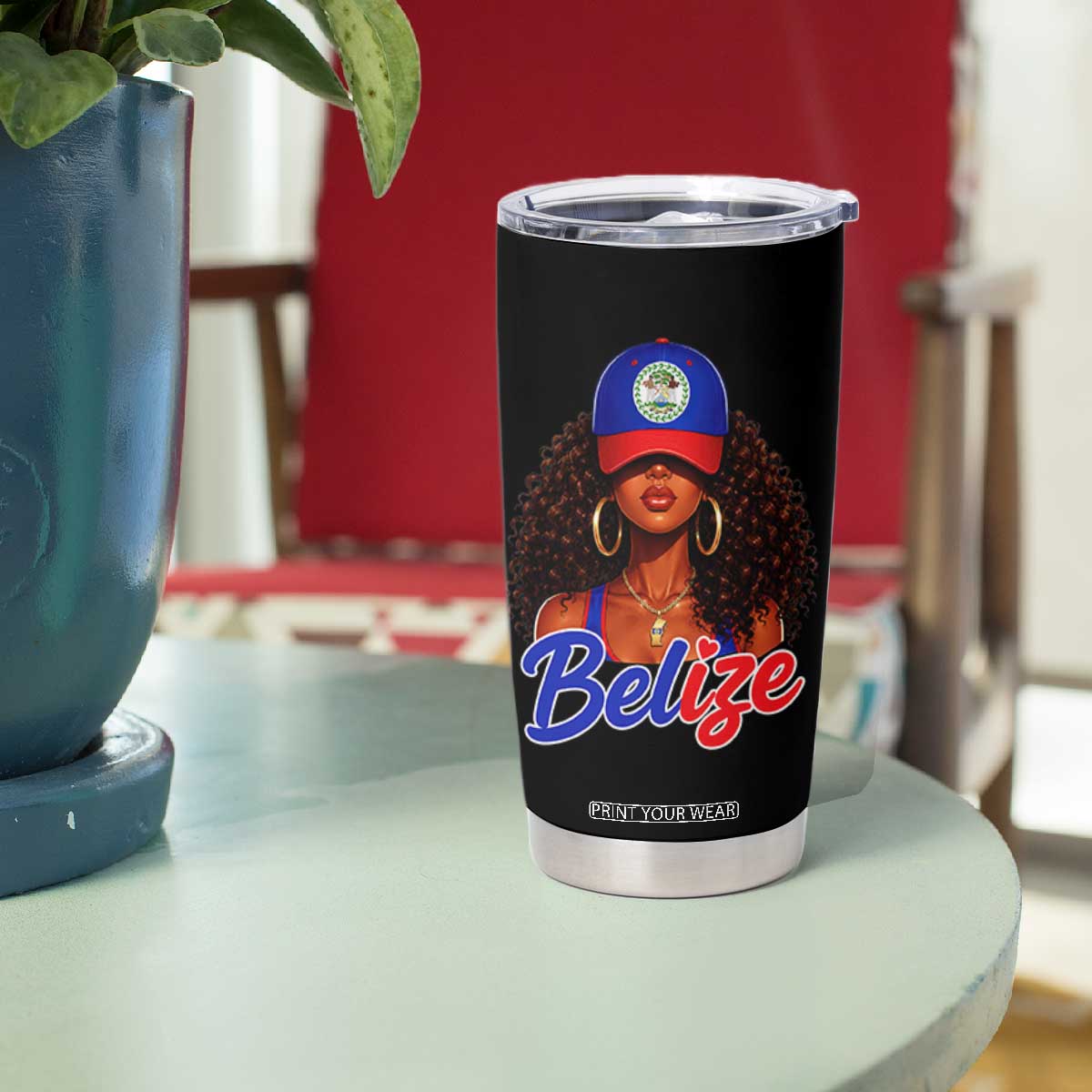 Belize Princess Tumbler Cup Melanin Afro Girl Belize Flag Heritage Gift for Black Girls TS10 Print Your Wear