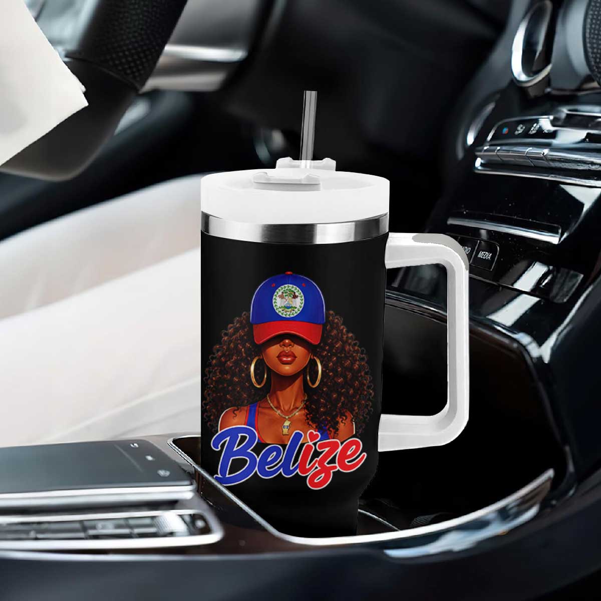 Belize Princess Tumbler With Handle Melanin Afro Girl Belize Flag Heritage Gift for Black Girls TS10 Print Your Wear