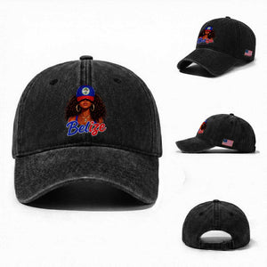 Belize Princess Washed Cotton Baseball Cap Melanin Afro Girl Belize Flag Heritage Gift for Black Girls TS10 Washed Cap Universal Fit Black Print Your Wear