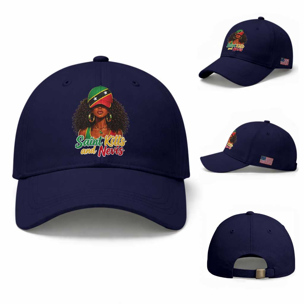 Saint Kitts and Nevis Princess Baseball Cap Melanin Afro Girl Heritage Gift for Black Girls TS10 Baseball Cap Universal Fit Dark Blue Print Your Wear