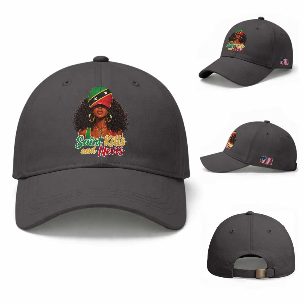 Saint Kitts and Nevis Princess Baseball Cap Melanin Afro Girl Heritage Gift for Black Girls TS10 Baseball Cap Universal Fit Dark Gray Print Your Wear