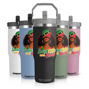 Saint Kitts and Nevis Princess Flip Straw Tumbler Melanin Afro Girl Heritage Gift for Black Girls TS10 Print Your Wear