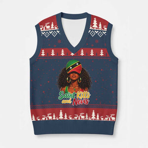 Saint Kitts and Nevis Princess V-Neck Knit Sweater Vest Melanin Afro Girl Heritage Gift for Black Girls TS10 Navy Red Print Your Wear