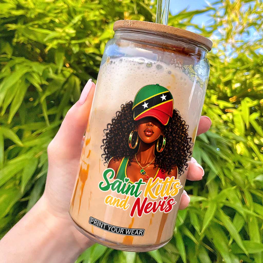 Saint Kitts and Nevis Princess Glass Can Melanin Afro Girl Heritage Gift for Black Girls TS10 Black Print Your Wear