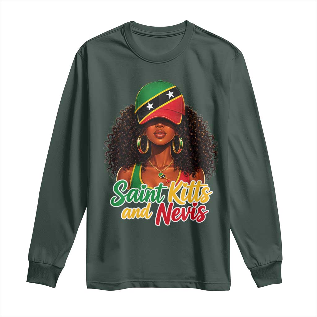 Saint Kitts and Nevis Princess Long Sleeve Shirt Melanin Afro Girl Heritage Gift for Black Girls TS10 Dark Forest Green Print Your Wear