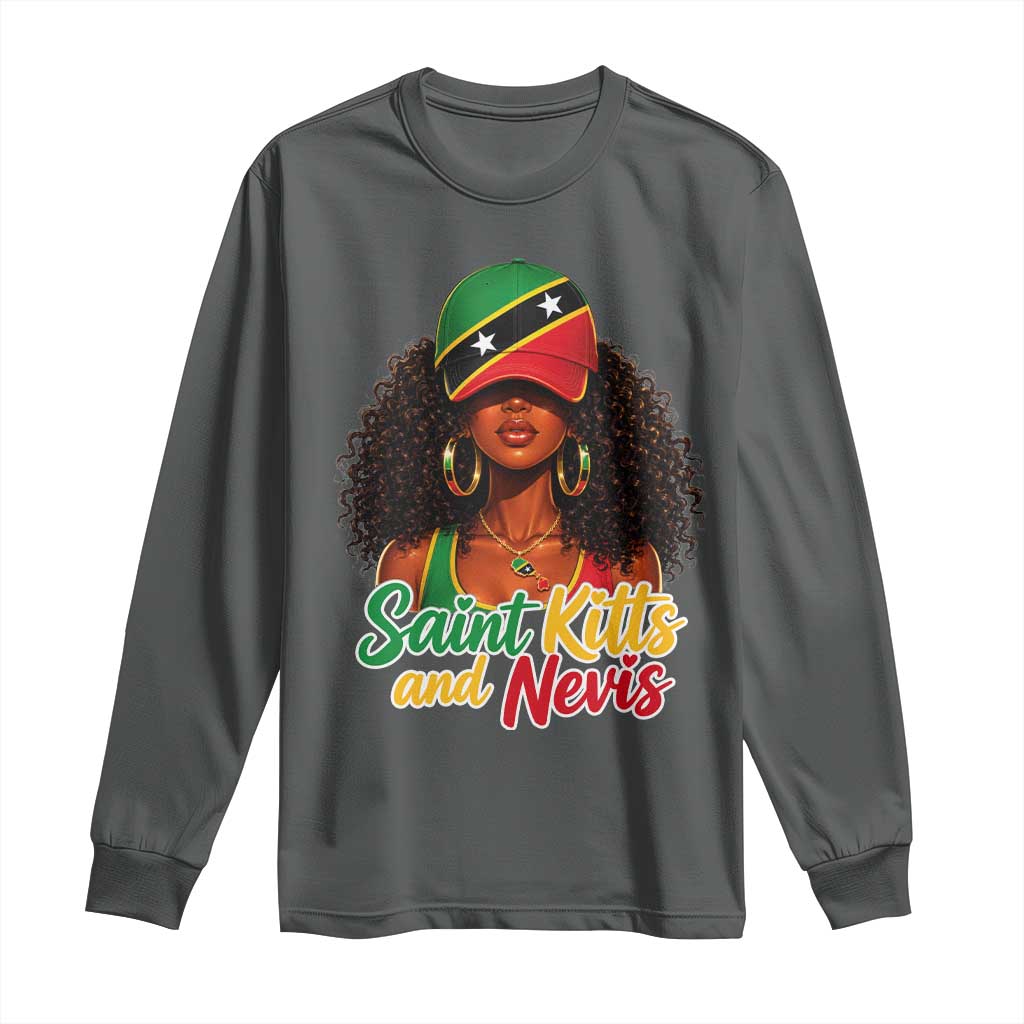 Saint Kitts and Nevis Princess Long Sleeve Shirt Melanin Afro Girl Heritage Gift for Black Girls TS10 Dark Heather Print Your Wear