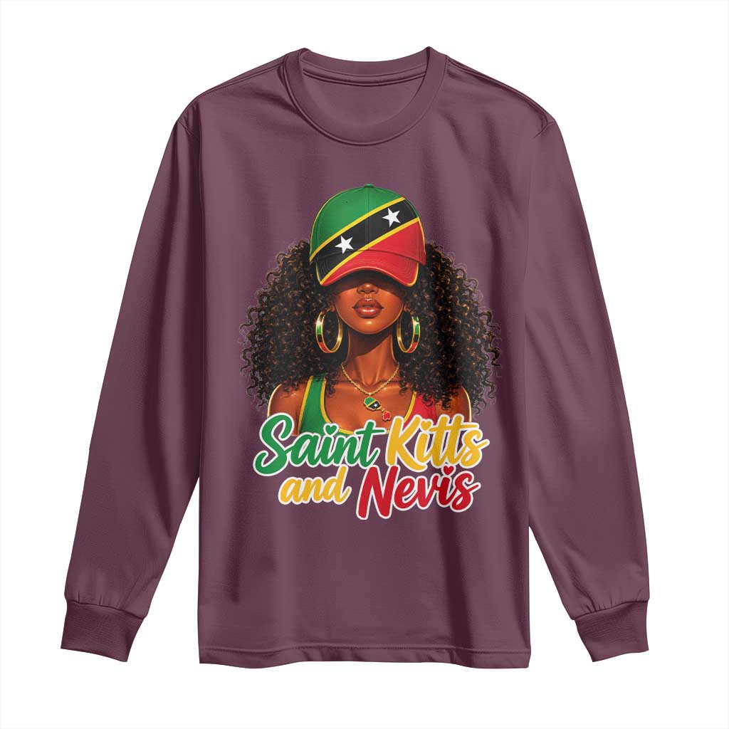 Saint Kitts and Nevis Princess Long Sleeve Shirt Melanin Afro Girl Heritage Gift for Black Girls TS10 Maroon Print Your Wear