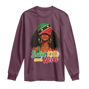 Saint Kitts and Nevis Princess Long Sleeve Shirt Melanin Afro Girl Heritage Gift for Black Girls TS10 Maroon Print Your Wear