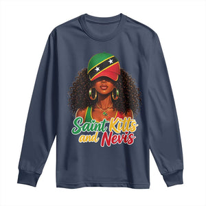 Saint Kitts and Nevis Princess Long Sleeve Shirt Melanin Afro Girl Heritage Gift for Black Girls TS10 Navy Print Your Wear