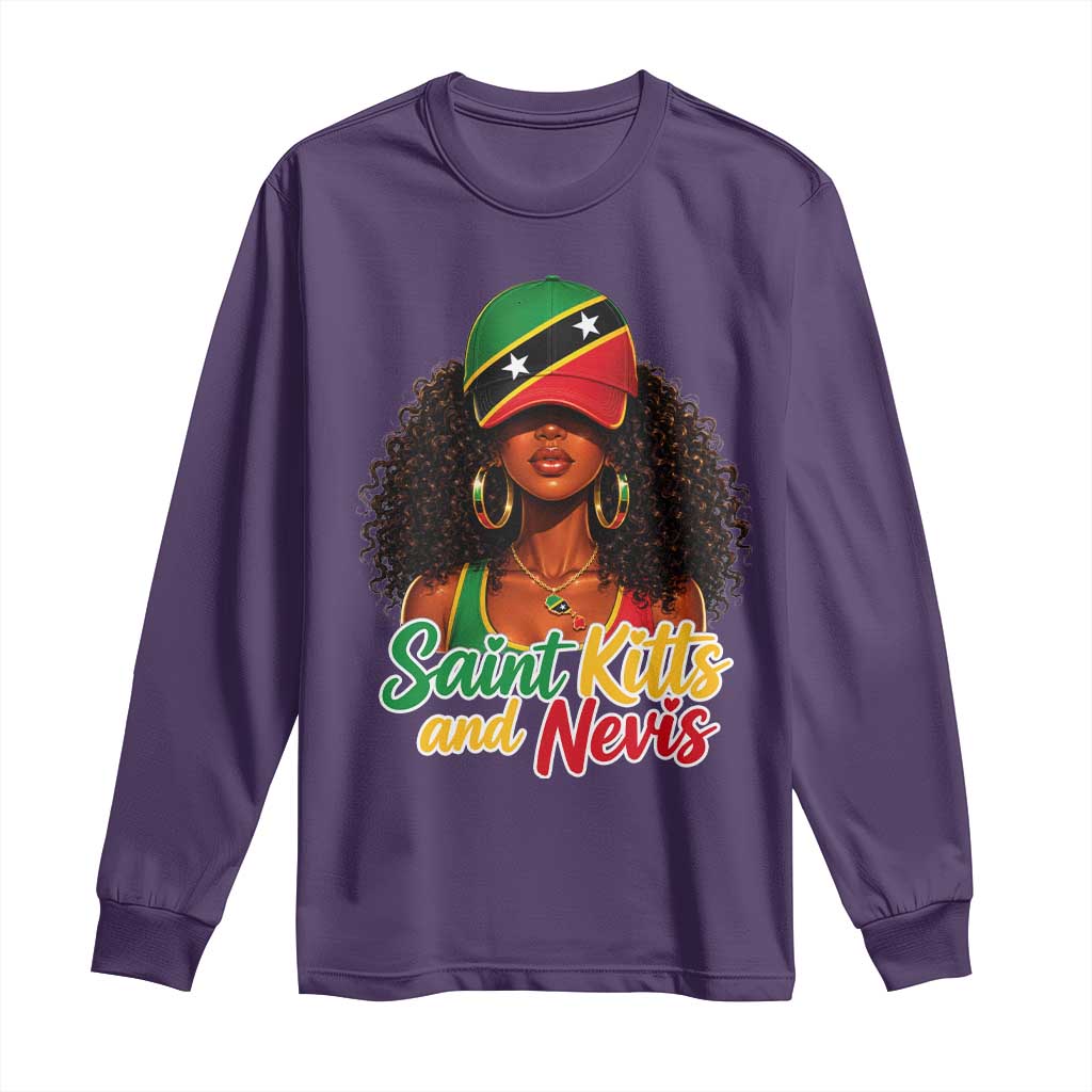 Saint Kitts and Nevis Princess Long Sleeve Shirt Melanin Afro Girl Heritage Gift for Black Girls TS10 S Purple Print Your Wear