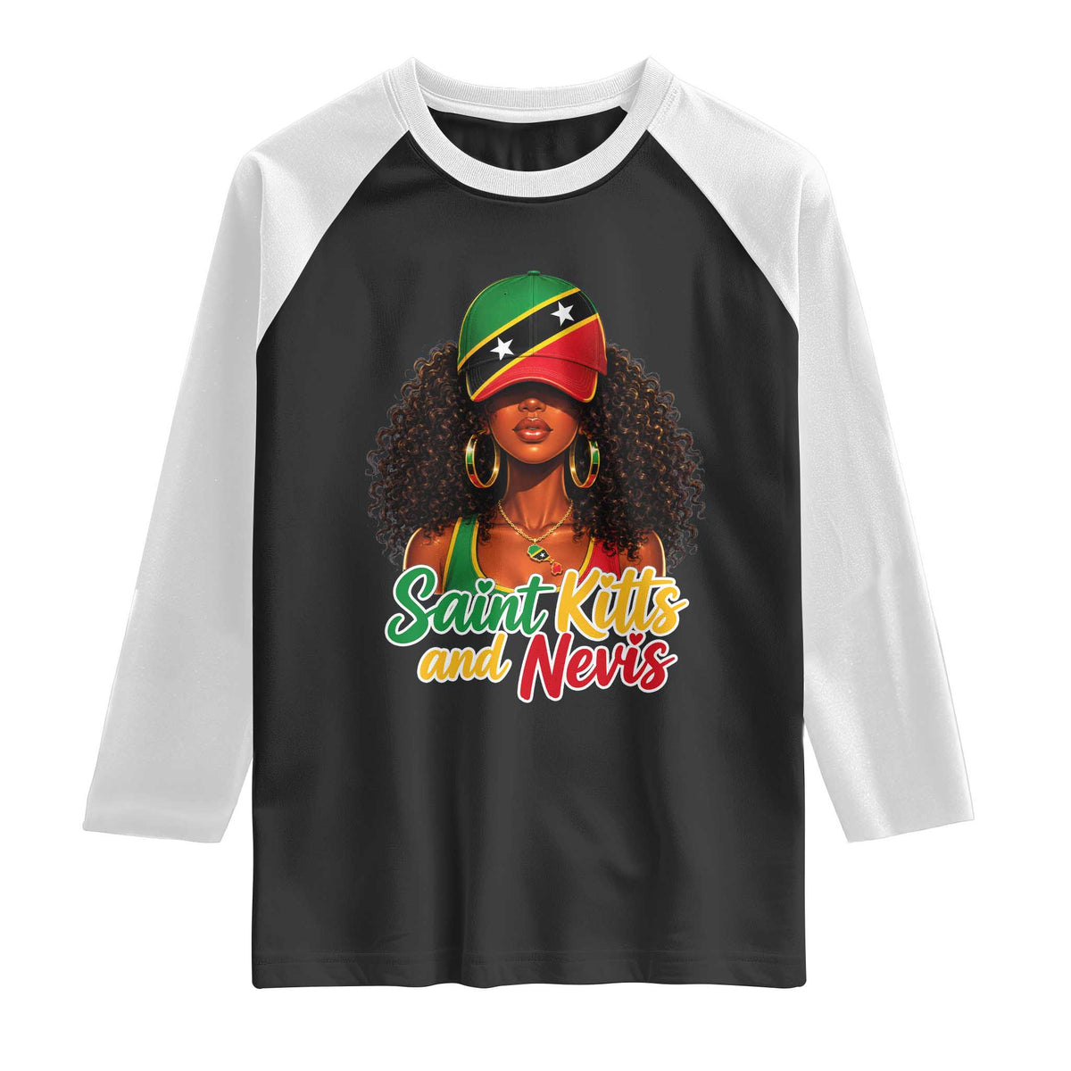 Saint Kitts and Nevis Princess Raglan Shirt Melanin Afro Girl Heritage Gift for Black Girls TS10 Black White Print Your Wear