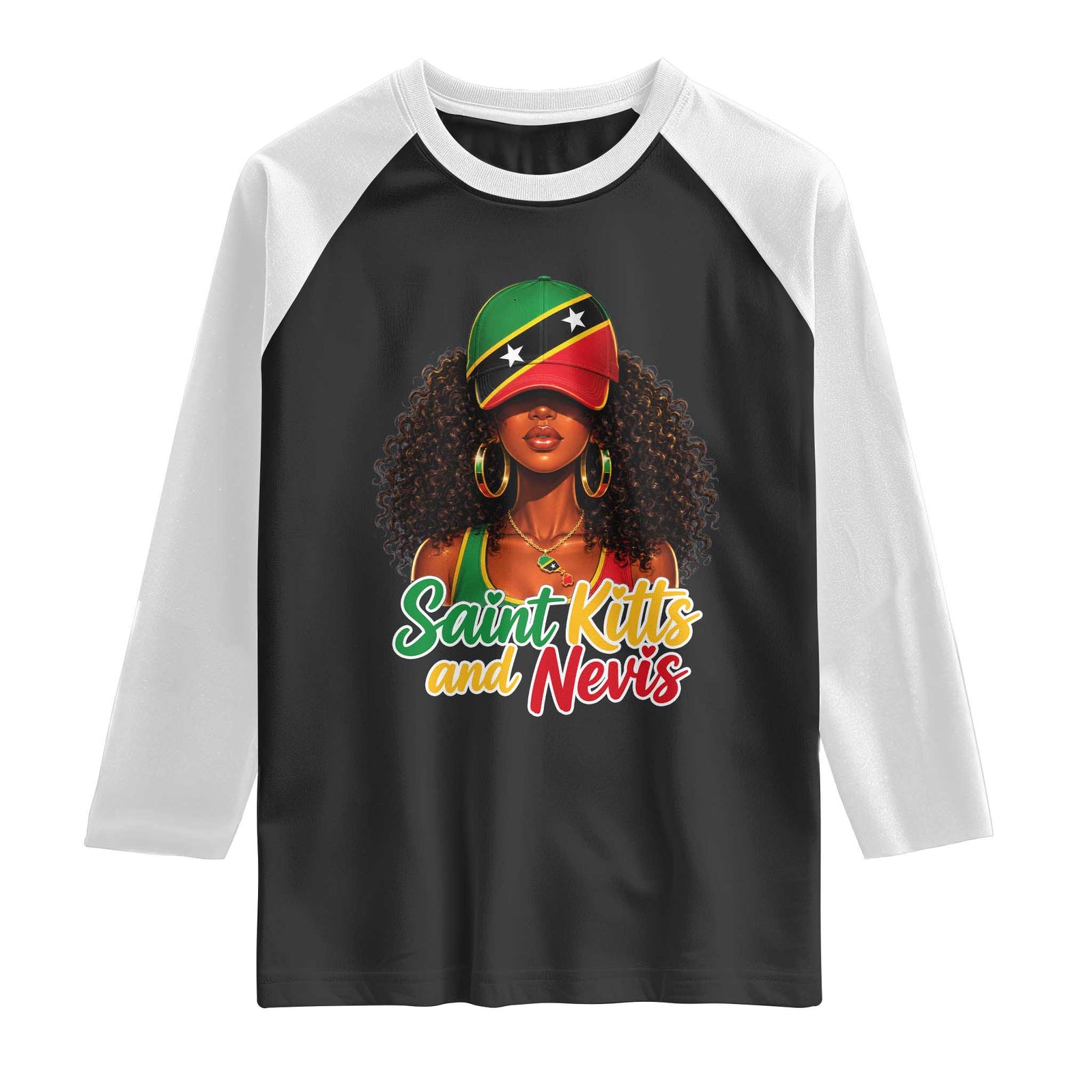 Saint Kitts and Nevis Princess Raglan Shirt Melanin Afro Girl Heritage Gift for Black Girls TS10 Black White Print Your Wear