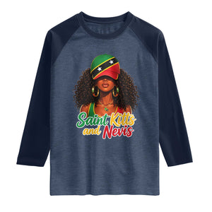 Saint Kitts and Nevis Princess Raglan Shirt Melanin Afro Girl Heritage Gift for Black Girls TS10 Heather Denim Navy Print Your Wear