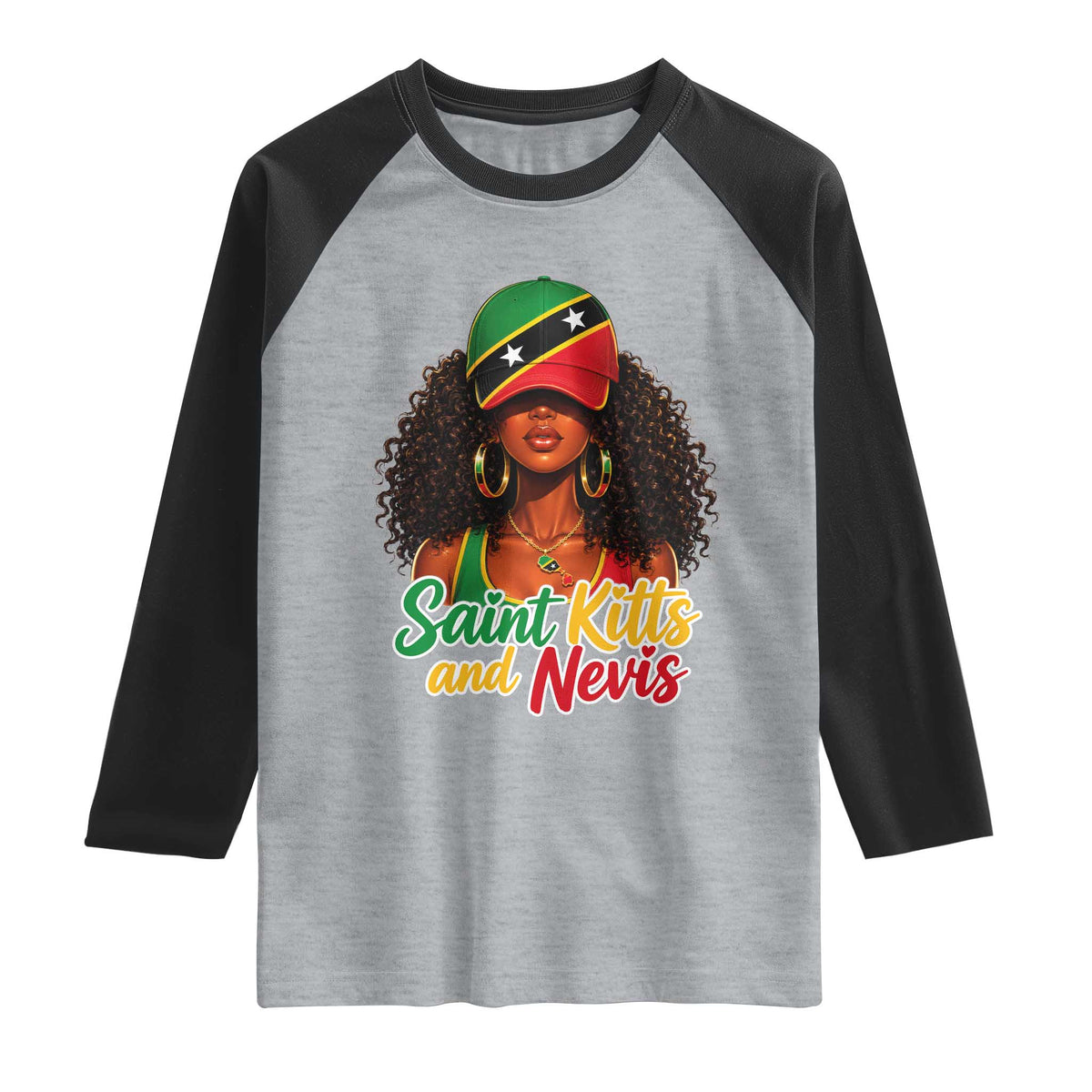 Saint Kitts and Nevis Princess Raglan Shirt Melanin Afro Girl Heritage Gift for Black Girls TS10 Heather Gray Black Print Your Wear
