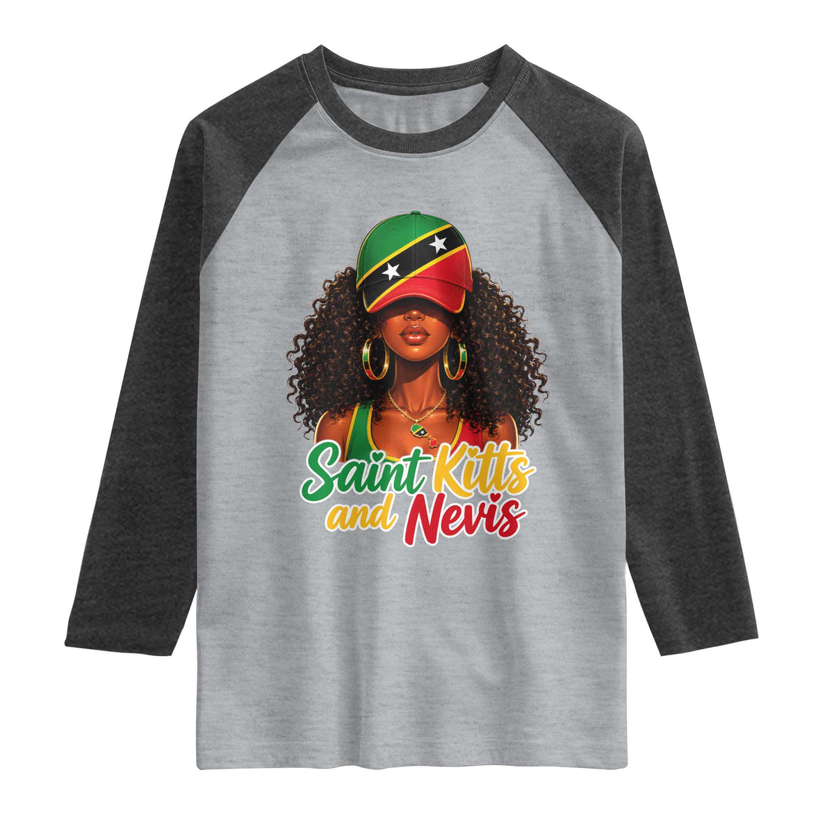 Saint Kitts and Nevis Princess Raglan Shirt Melanin Afro Girl Heritage Gift for Black Girls TS10 Heather Gray Heather Charcoal Print Your Wear