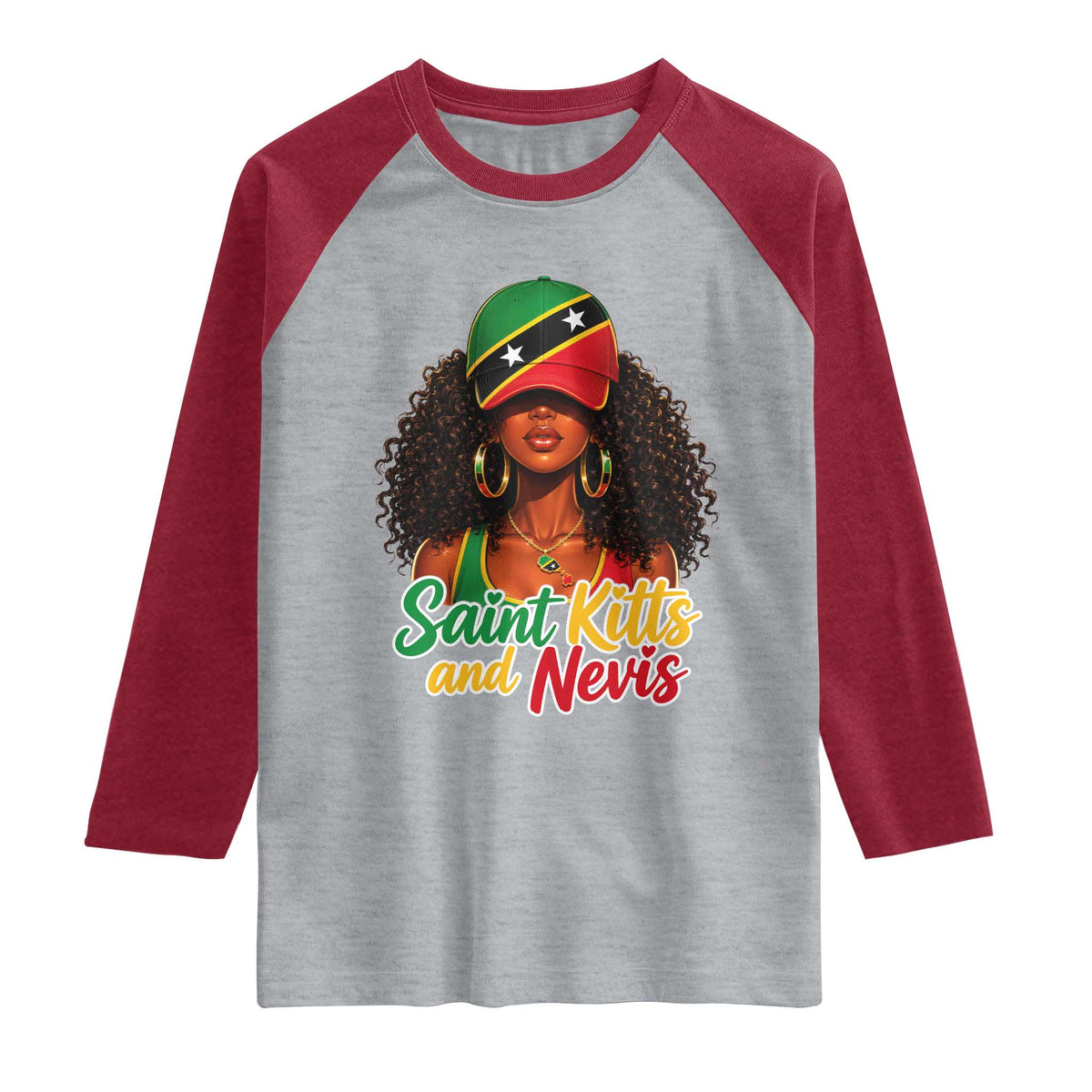 Saint Kitts and Nevis Princess Raglan Shirt Melanin Afro Girl Heritage Gift for Black Girls TS10 Heather Gray Heather Red Print Your Wear