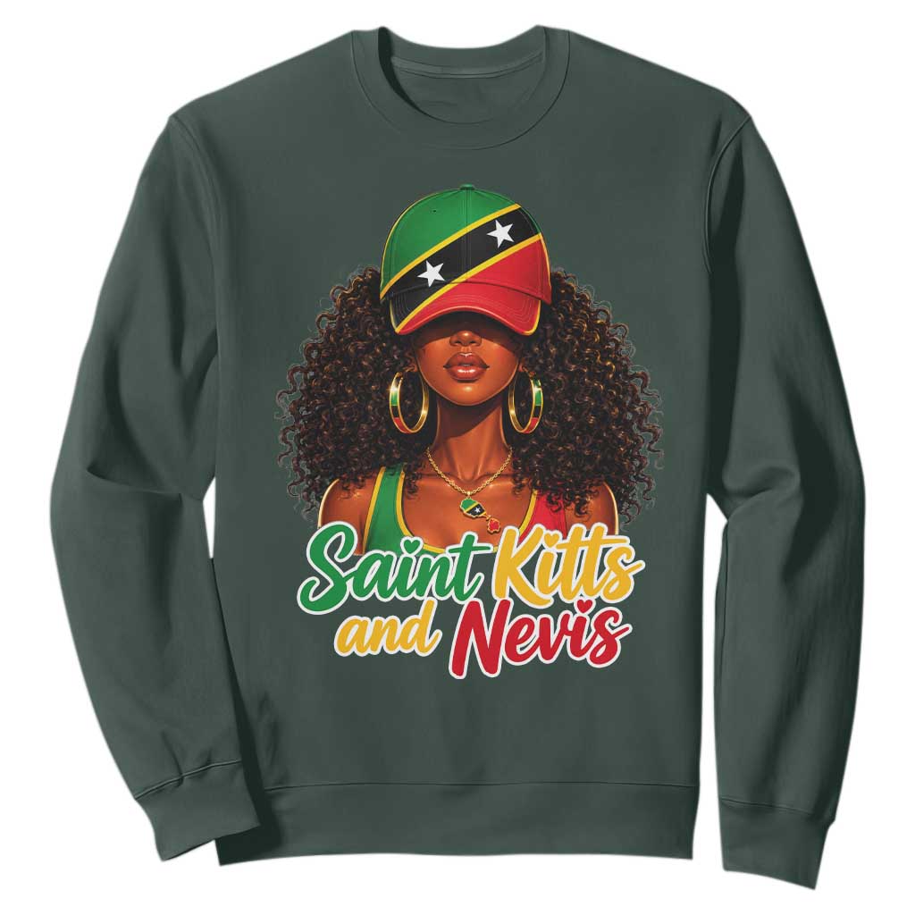 Saint Kitts and Nevis Princess Sweatshirt Melanin Afro Girl Heritage Gift for Black Girls TS10 Dark Forest Green Print Your Wear
