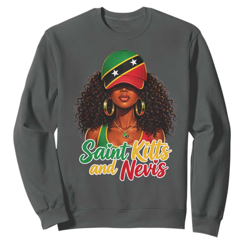 Saint Kitts and Nevis Princess Sweatshirt Melanin Afro Girl Heritage Gift for Black Girls TS10 Dark Heather Print Your Wear