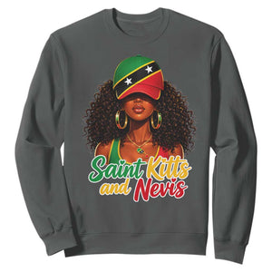 Saint Kitts and Nevis Princess Sweatshirt Melanin Afro Girl Heritage Gift for Black Girls TS10 Dark Heather Print Your Wear