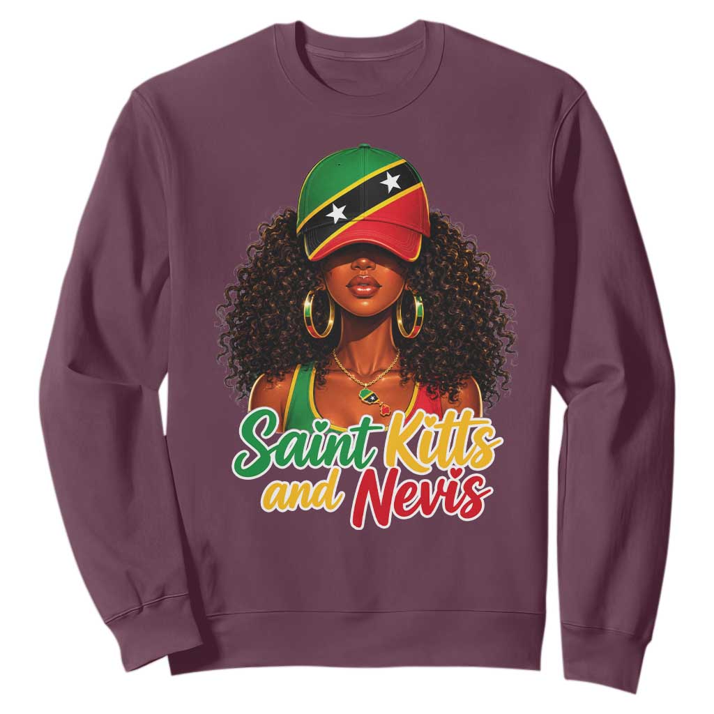 Saint Kitts and Nevis Princess Sweatshirt Melanin Afro Girl Heritage Gift for Black Girls TS10 Maroon Print Your Wear