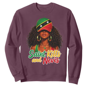 Saint Kitts and Nevis Princess Sweatshirt Melanin Afro Girl Heritage Gift for Black Girls TS10 Maroon Print Your Wear