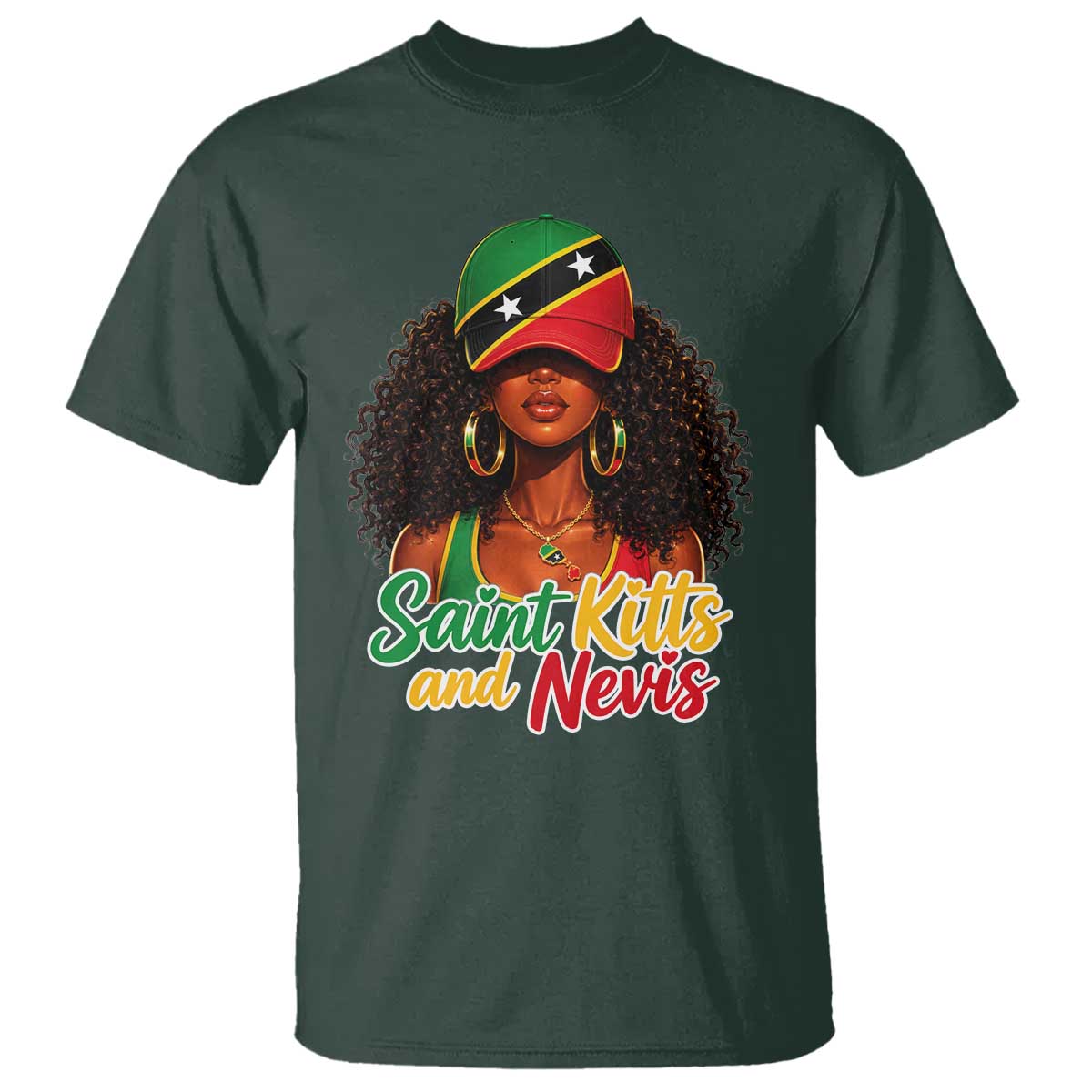 Saint Kitts and Nevis Princess T Shirt Melanin Afro Girl Heritage Gift for Black Girls TS10 Dark Forest Green Print Your Wear