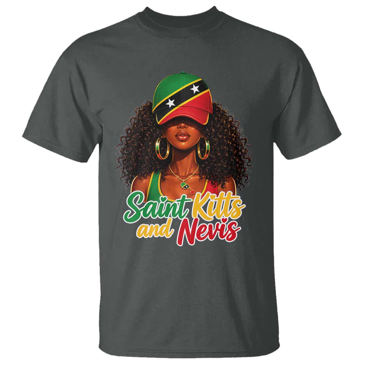 Saint Kitts and Nevis Princess T Shirt Melanin Afro Girl Heritage Gift for Black Girls TS10 Dark Heather Print Your Wear