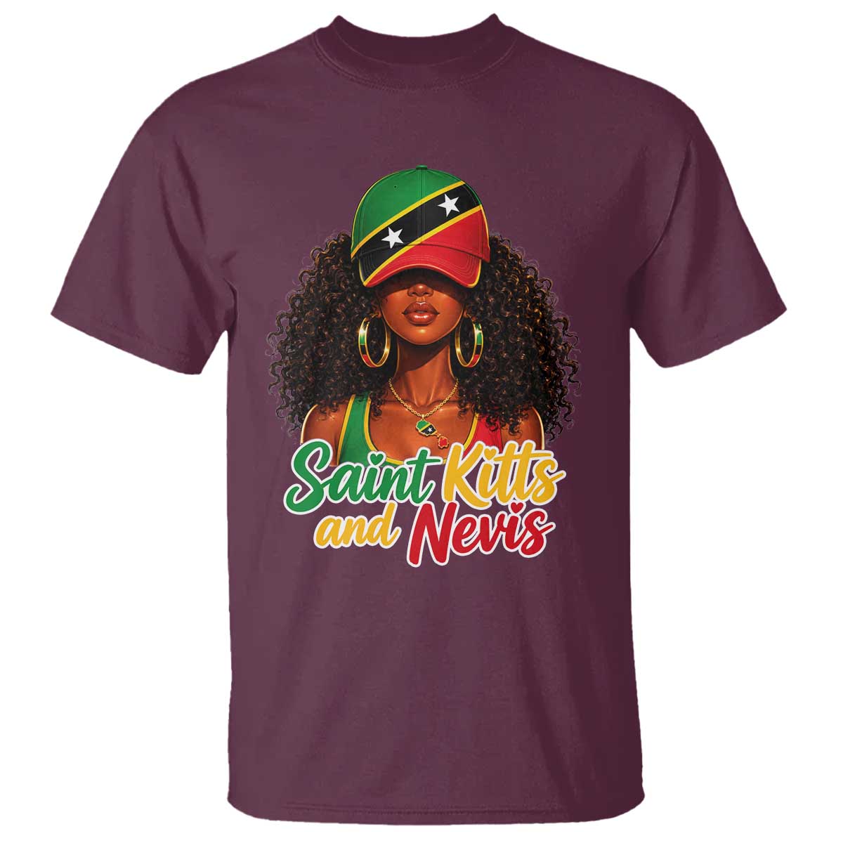 Saint Kitts and Nevis Princess T Shirt Melanin Afro Girl Heritage Gift for Black Girls TS10 Maroon Print Your Wear