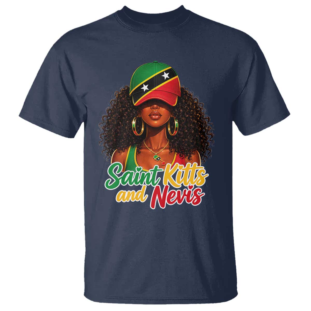 Saint Kitts and Nevis Princess T Shirt Melanin Afro Girl Heritage Gift for Black Girls TS10 Navy Print Your Wear