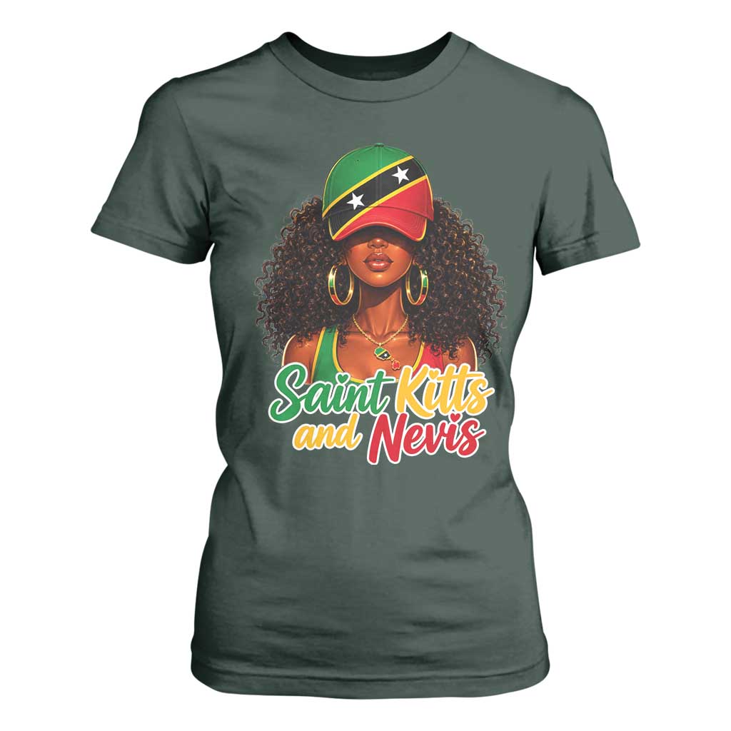 Saint Kitts and Nevis Princess T Shirt For Women Melanin Afro Girl Heritage Gift for Black Girls TS10 Dark Forest Green Print Your Wear