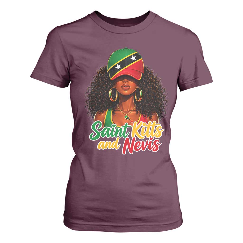 Saint Kitts and Nevis Princess T Shirt For Women Melanin Afro Girl Heritage Gift for Black Girls TS10 Maroon Print Your Wear