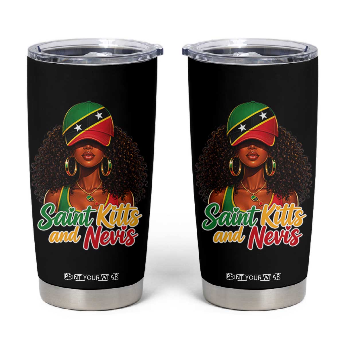 Saint Kitts and Nevis Princess Tumbler Cup Melanin Afro Girl Heritage Gift for Black Girls TS10 Black Print Your Wear