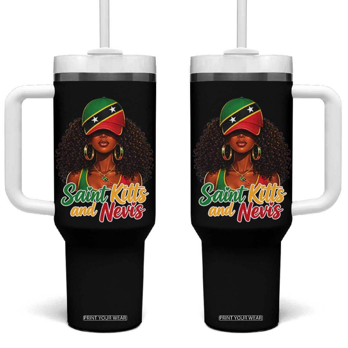 Saint Kitts and Nevis Princess Tumbler With Handle Melanin Afro Girl Heritage Gift for Black Girls TS10 One Size: 40 oz Black Print Your Wear