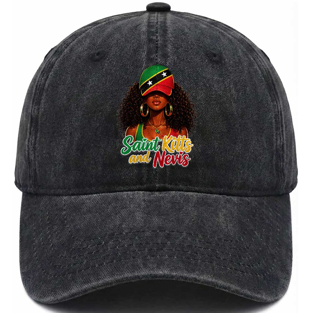 Saint Kitts and Nevis Princess Washed Cotton Baseball Cap Melanin Afro Girl Heritage Gift for Black Girls TS10 Print Your Wear