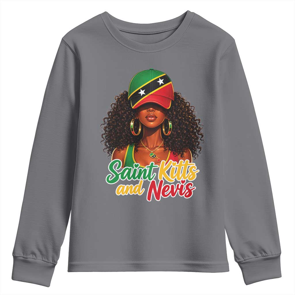 Saint Kitts and Nevis Princess Youth Sweatshirt Melanin Afro Girl Heritage Gift for Black Girls TS10 Charcoal Print Your Wear