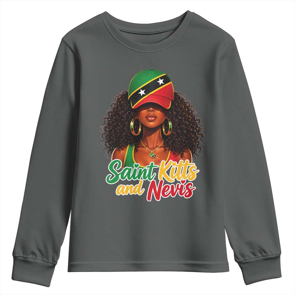 Saint Kitts and Nevis Princess Youth Sweatshirt Melanin Afro Girl Heritage Gift for Black Girls TS10 Dark Heather Print Your Wear