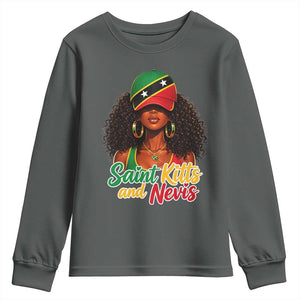 Saint Kitts and Nevis Princess Youth Sweatshirt Melanin Afro Girl Heritage Gift for Black Girls TS10 Dark Heather Print Your Wear